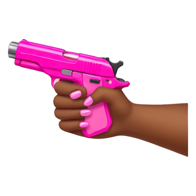 Brown girl hand with pink nails holding a pink gun sticker