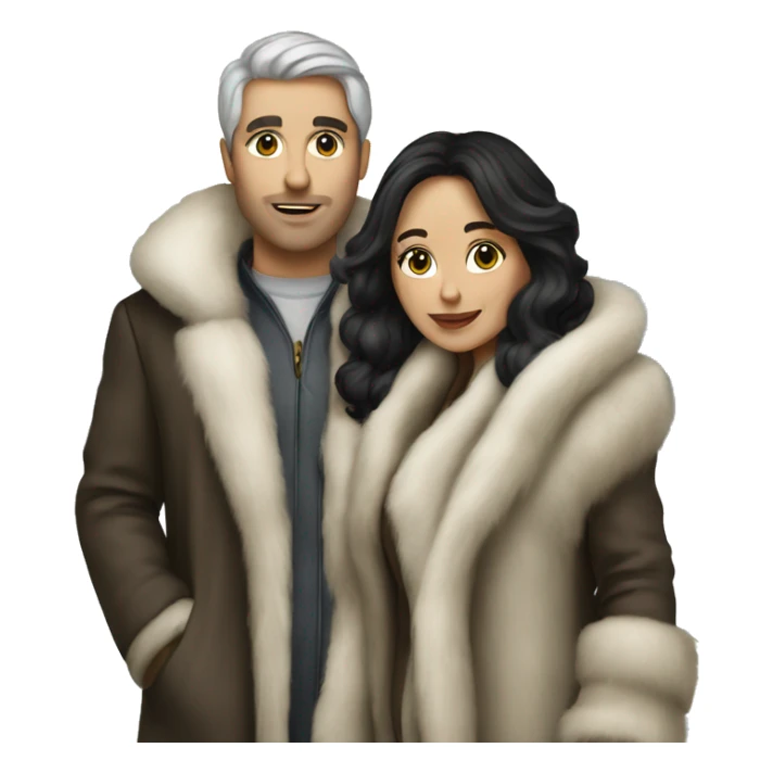 Dark haired White couple in long fur coats sticker