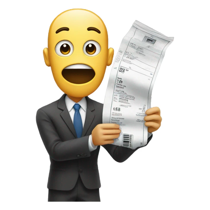 Standing tall, looking surprised at the length of the receipt, possibly with wide eyes. sticker