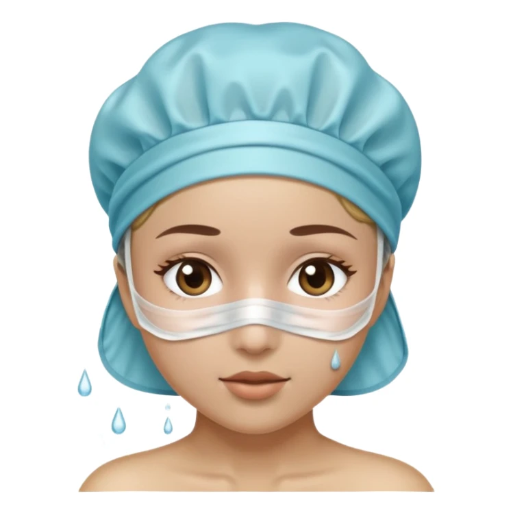 A beautiful girl with a face mask and a shower cap on her head sticker