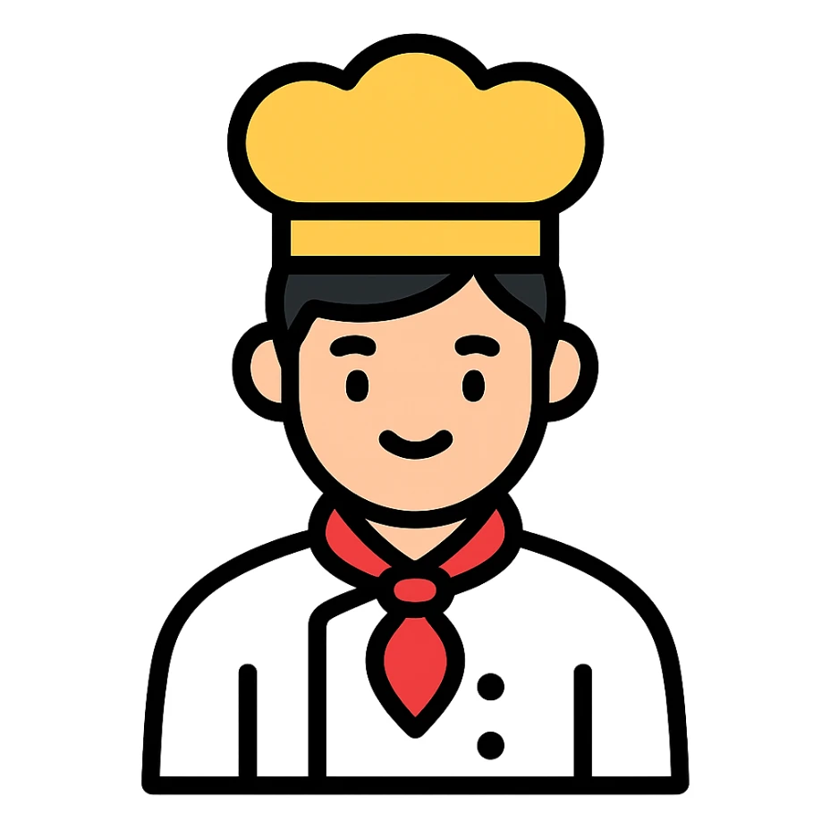 a man with black hair in a chef's suit sticker