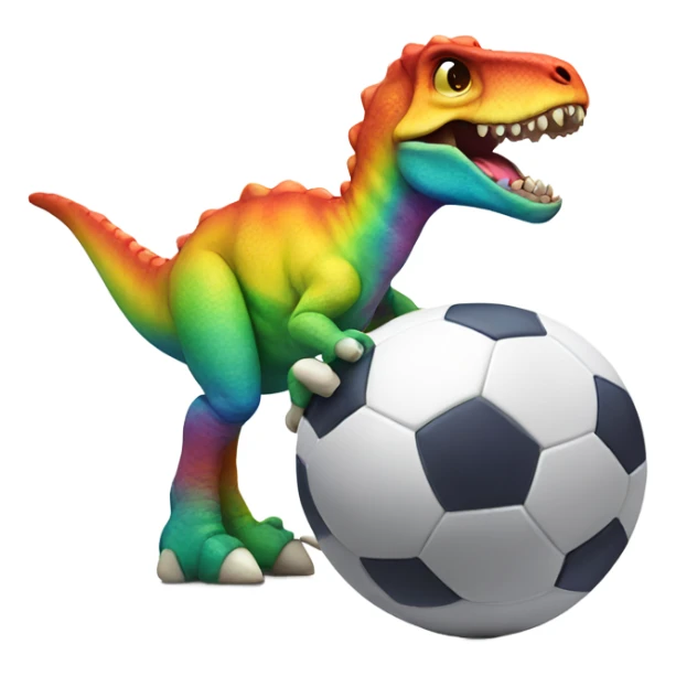 Rainbow dinosaur with a football sticker