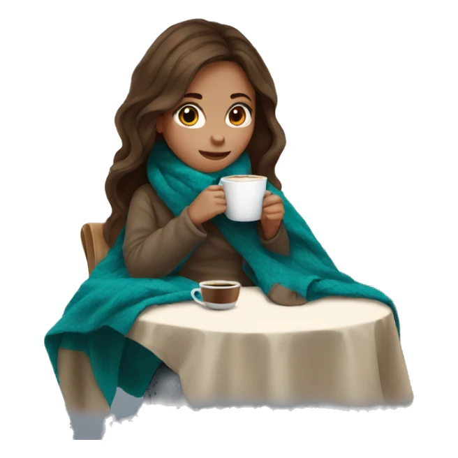 Brown hair Girl drinking coffee, with a cozy blanket sticker