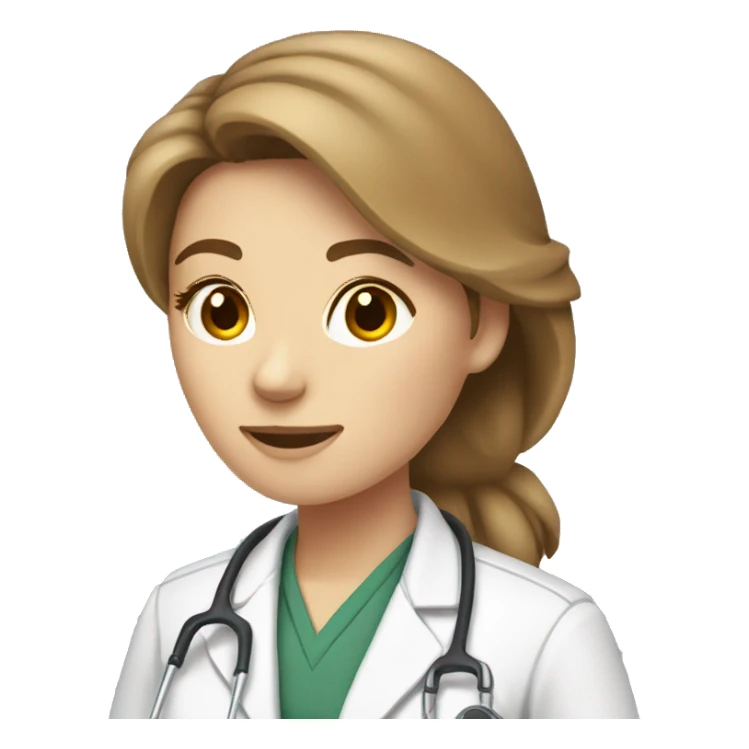 Female light brown hair veterinarian with an emu sticker