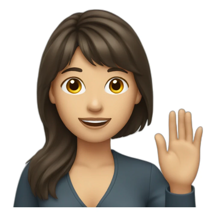 brunette woman with bangs waving sticker