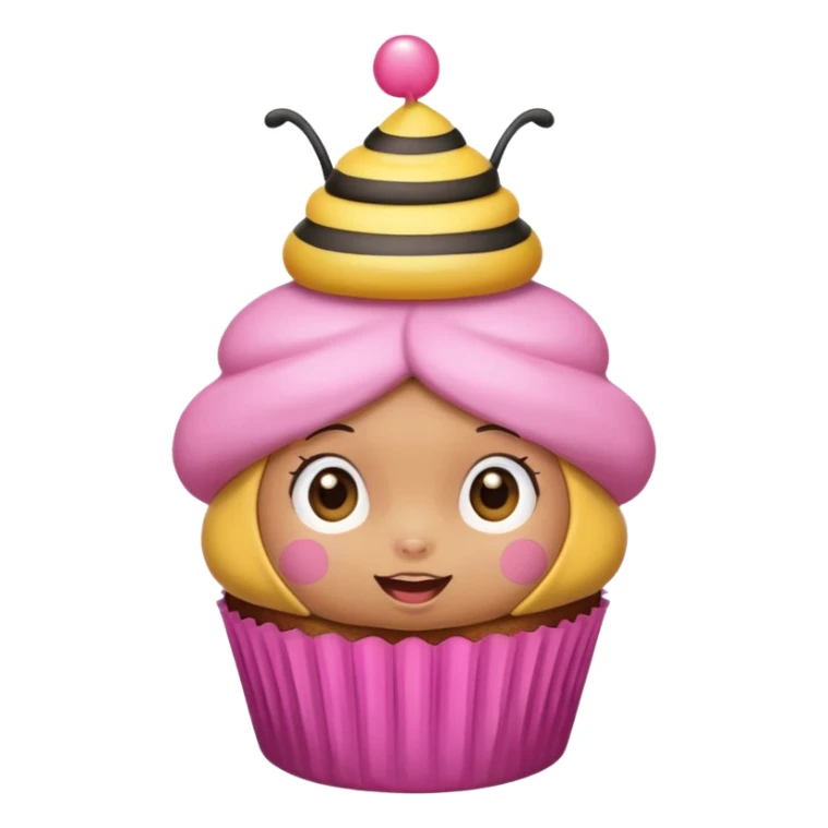 a Bee with pink Birthday Hat, Embarrassed bee with cupcake sticker