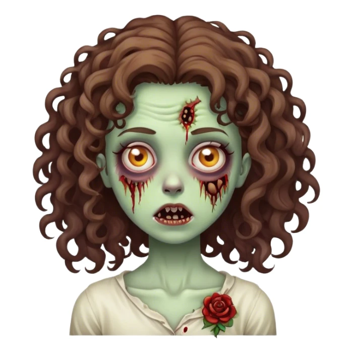 Curly brown hair girl zombie sticker