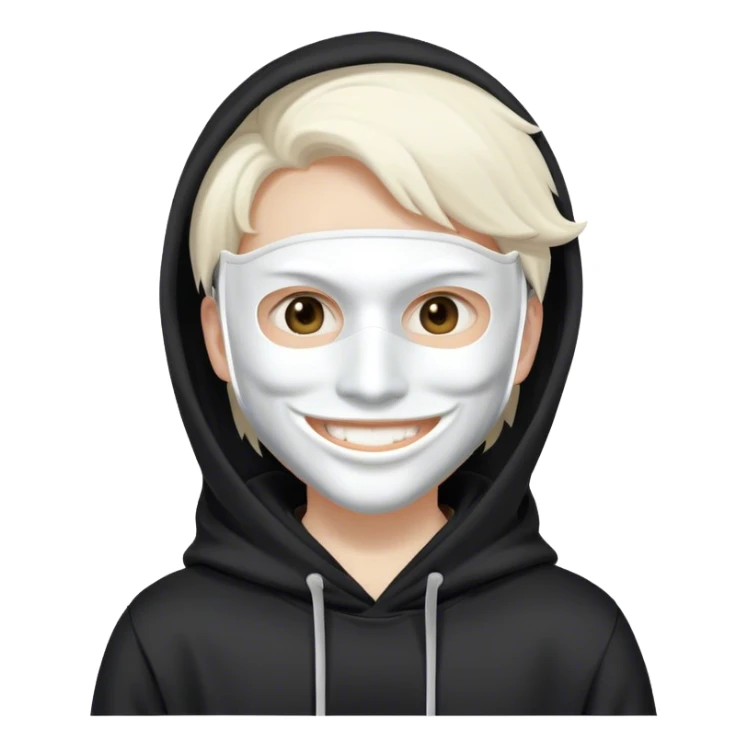 A serial killer wearing a white mask and a black hoodie and smiling sticker