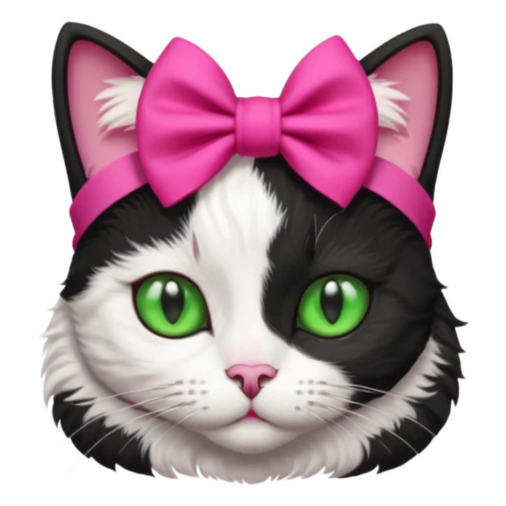 A black and white cat with green eyes she has a hot pink bow on her head  sticker