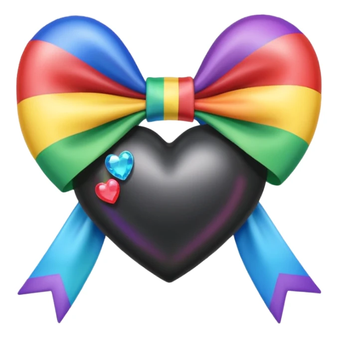 crystal black heart with a rainbow bow and heart pattern on the bow sticker
