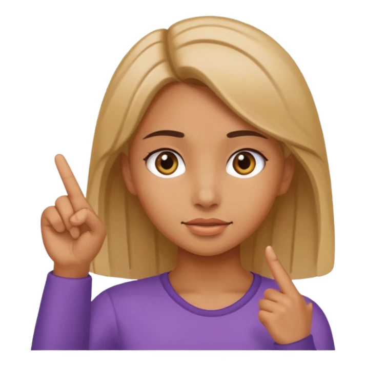 A girl pointing a her head sticker