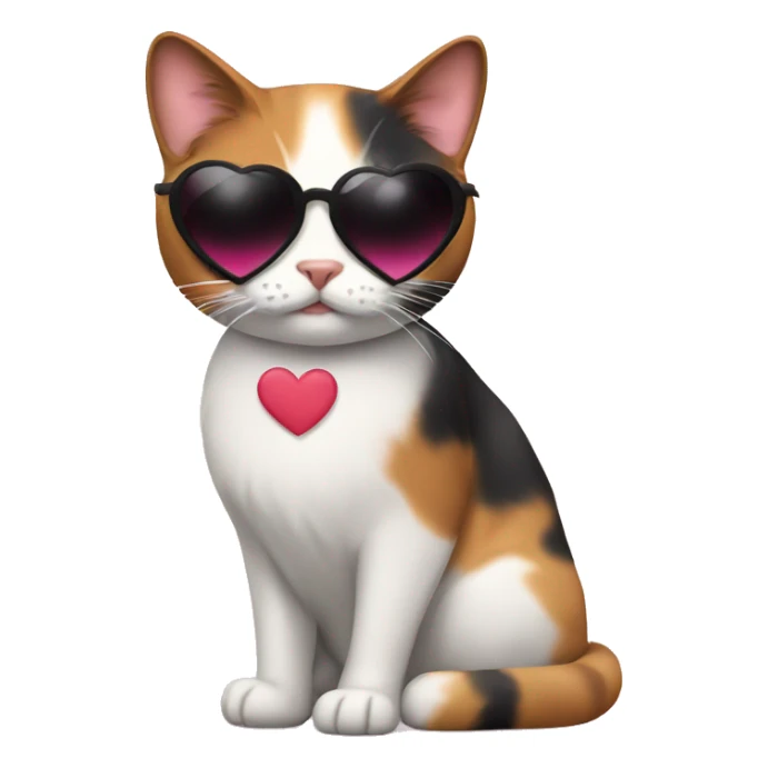 Calico cat with heart shaped sunglasses sticker
