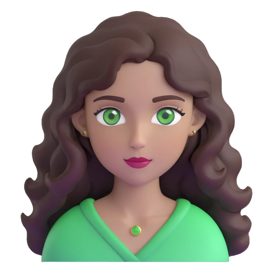 woman with wavy dark brown hair and green eyes sticker