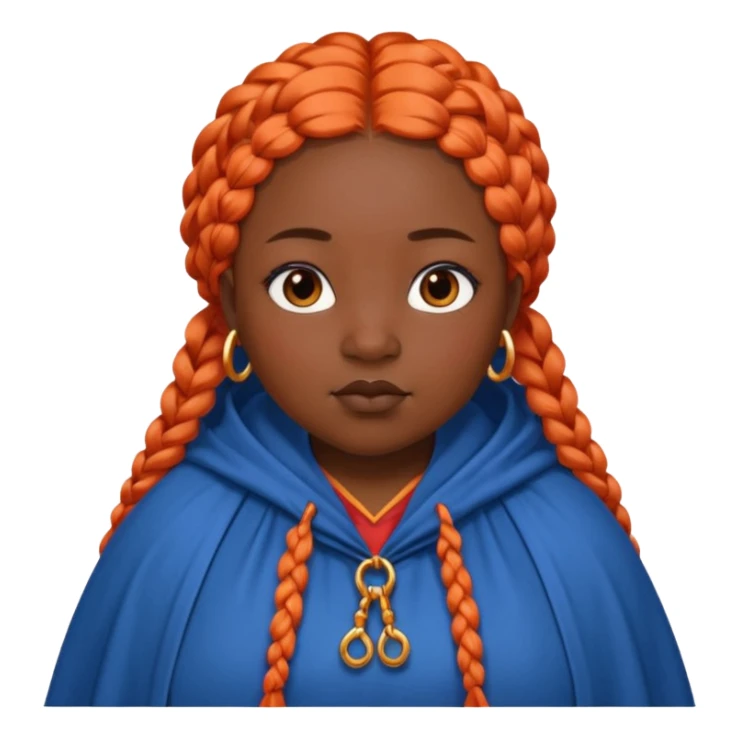 red orange braids hair girl, black skin, fat, wear blue cloak sticker