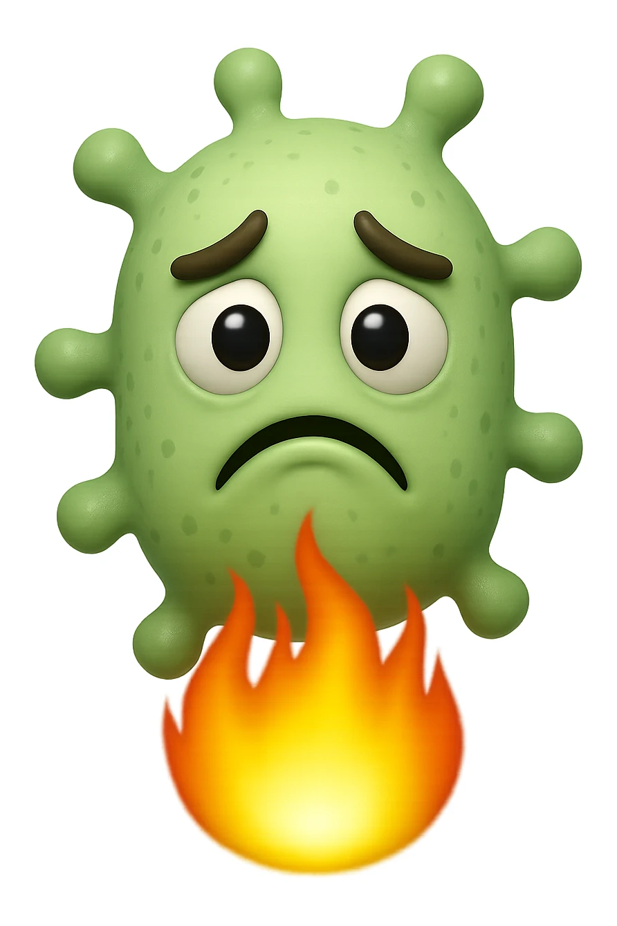 EMOJI STILE IPHONE 3D DI BATTERI INTESTINALI 3D CON ESPRESSIONE TRISTE  IN VOLTO MENTRE SOTTO DI LORO BRUCIA UNA FIAMMA, FAGLI ANCHE LA PARTE BIANCA DEGLI OCCHI, NON SOLO LA PUPILLA sticker