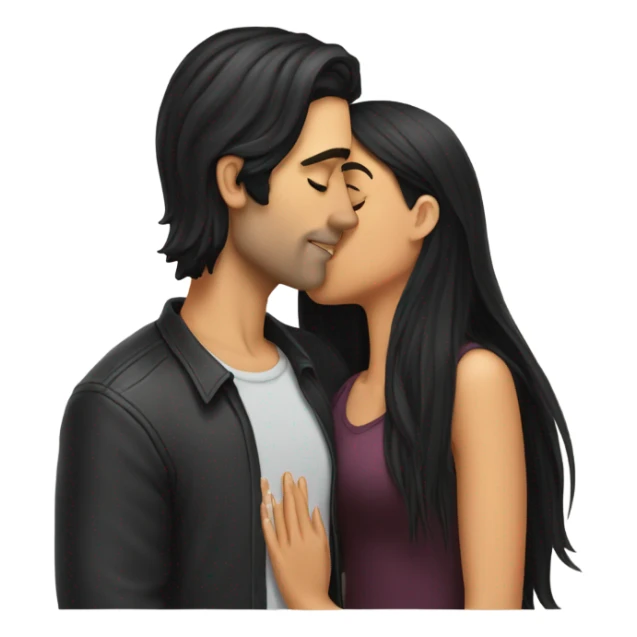 Guy with long black hair kissing girl sticker