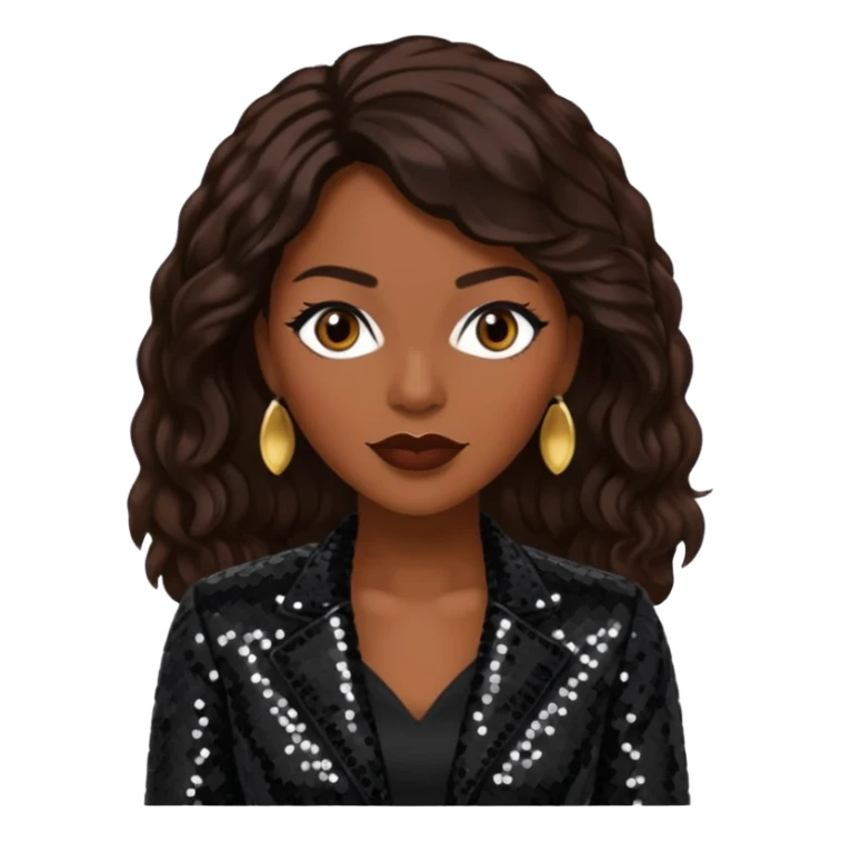 Maxine Jones from En Vogue with long dark brown hair, black sequin outfit sticker