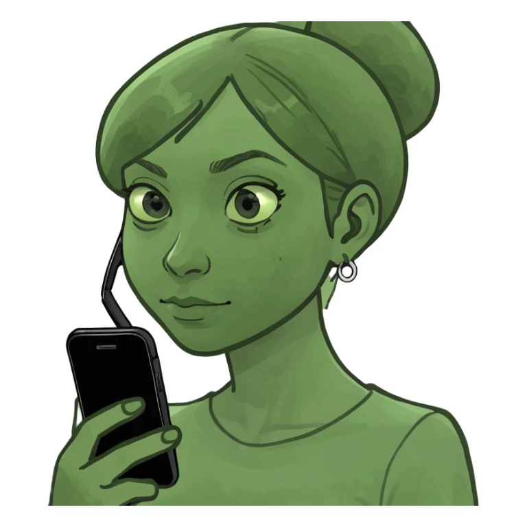 Girl that looks crazy but happy with a phone  sticker