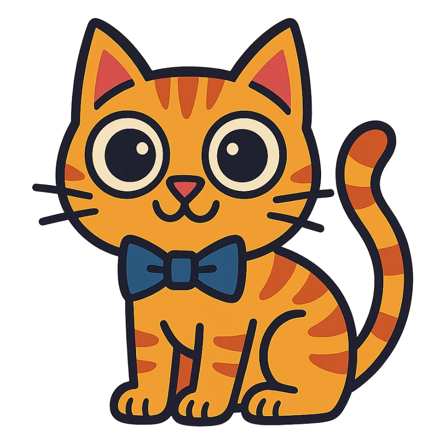 playful cat with oversized eyes and a bowtie sticker