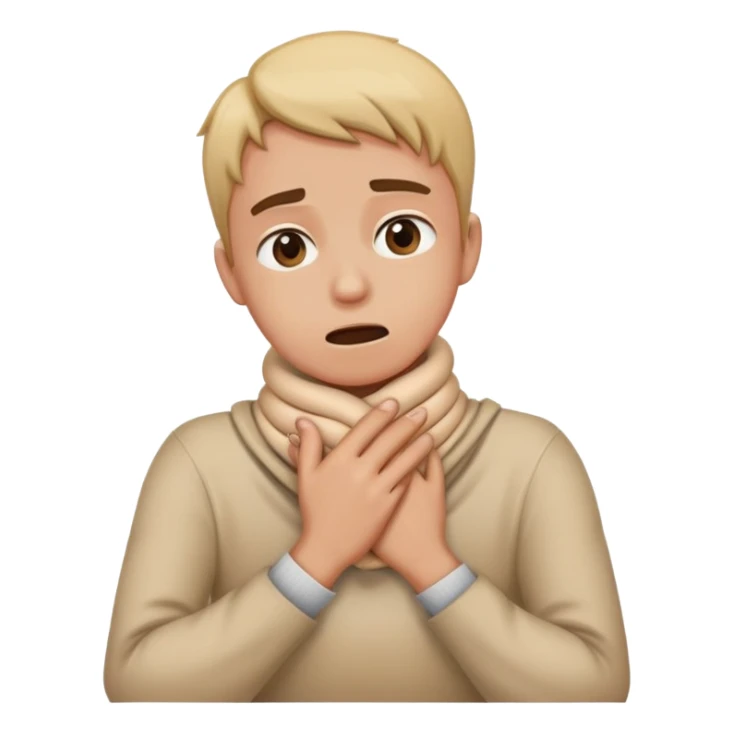 person with hands wrapped around their neck, sarcastically choking themself sticker