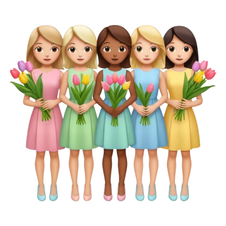 spring girly event - 5 girls wearing pastel dresses holding tulips sticker