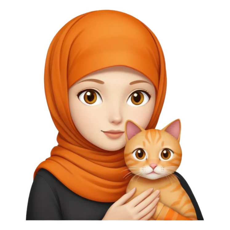 White girl wearing hijab holding orange cat sticker