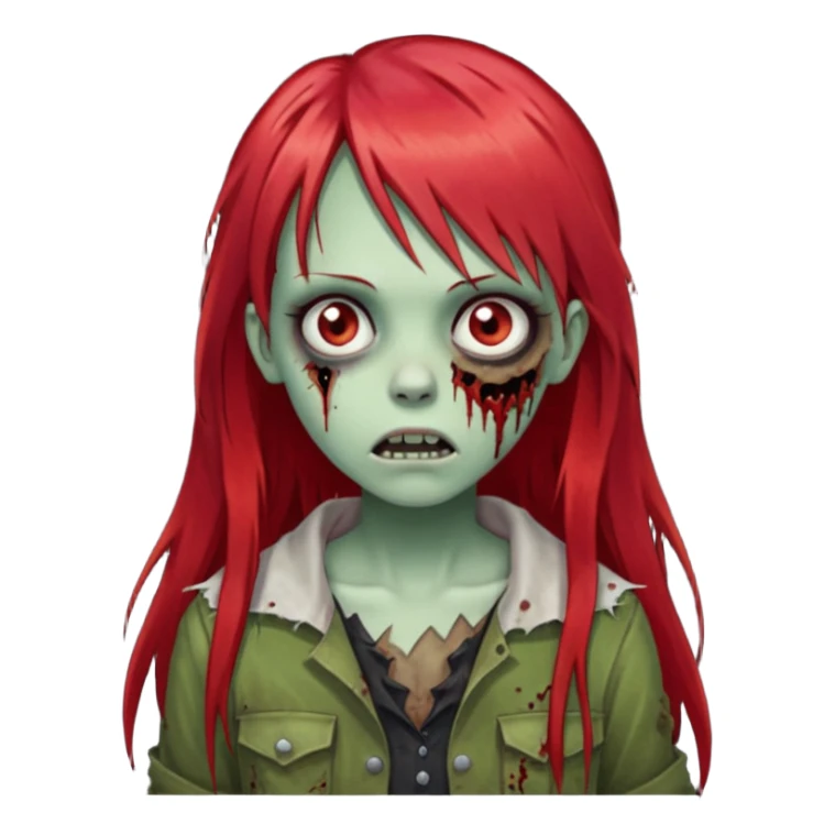 create a zombie girl with red long hair and straight down bangs sticker