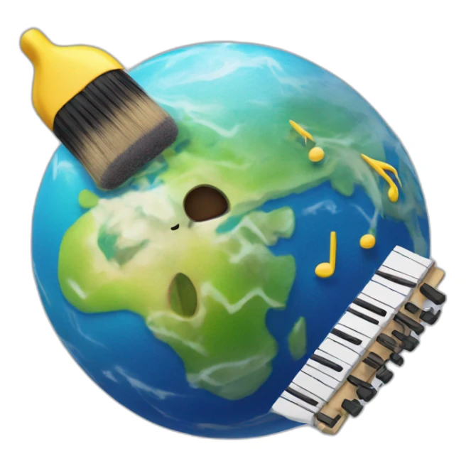 Big planet earth with small music notes and brush around sticker