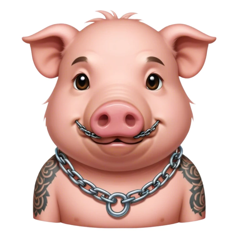Hairy pig, tatto on face with chain on the neck sticker