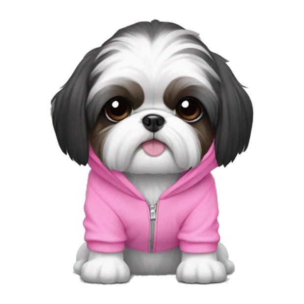 Black and white shih tzu wearing a pink hoodie sticker