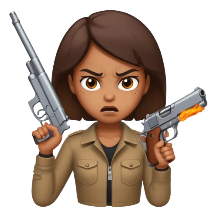 Crazy angry brown girl with gun sticker