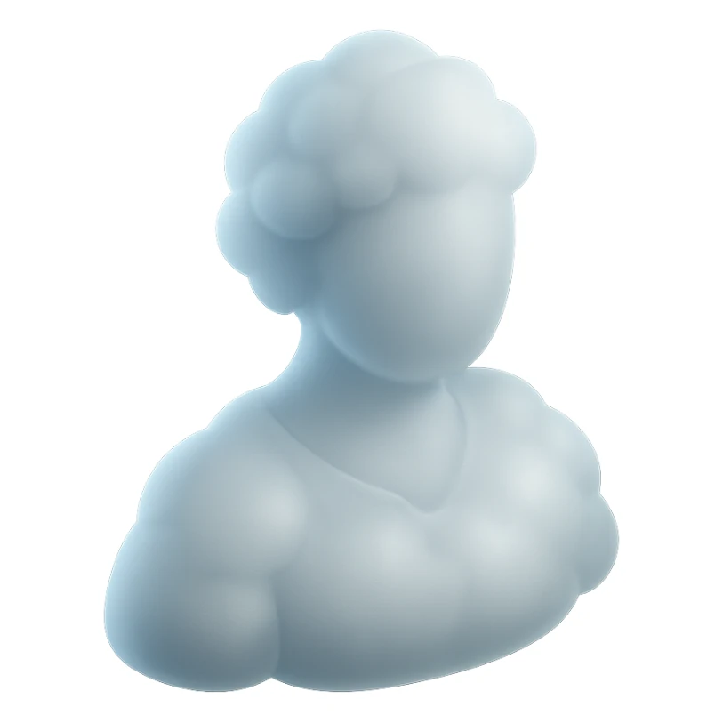 A person from the shoulders up, entirely composed of fluffy white convex clouds sticker