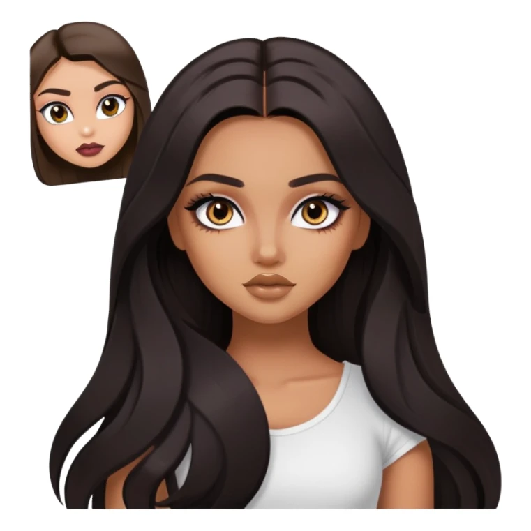 dark long hair, pretty eyes, pretty makeup, pretty bratz baddie sticker