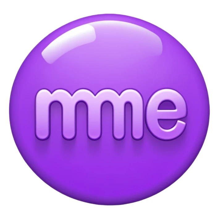 3D text that spells "me" in a shiny purple font sticker sticker