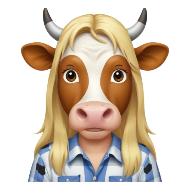 cow with long blonde hair and shirt sticker