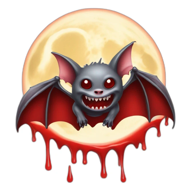 flying mad vampire bat front of realistic full moon dripping red slime from mouth sticker