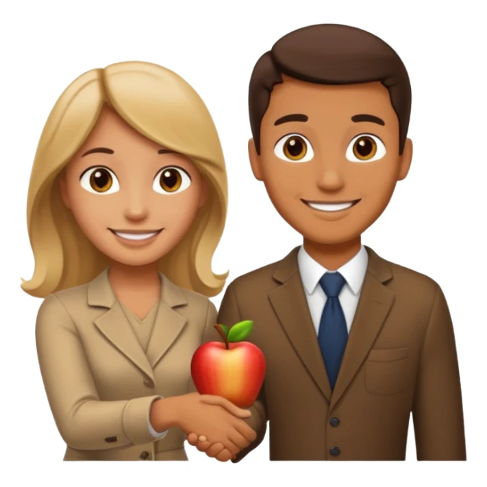 a smiling man and a smiling girl shaking hands, apple emoji style sticker
