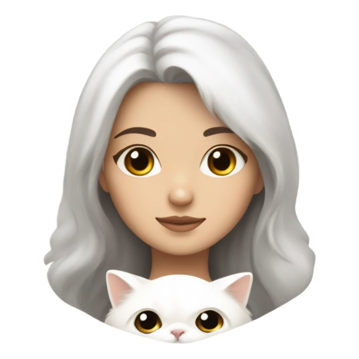 Brunette girl with a mole on her right cheek snuggling white Persian cat sticker