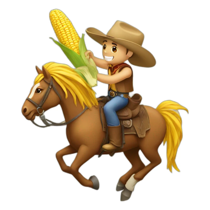 A cowboy riding a cob of corn sticker