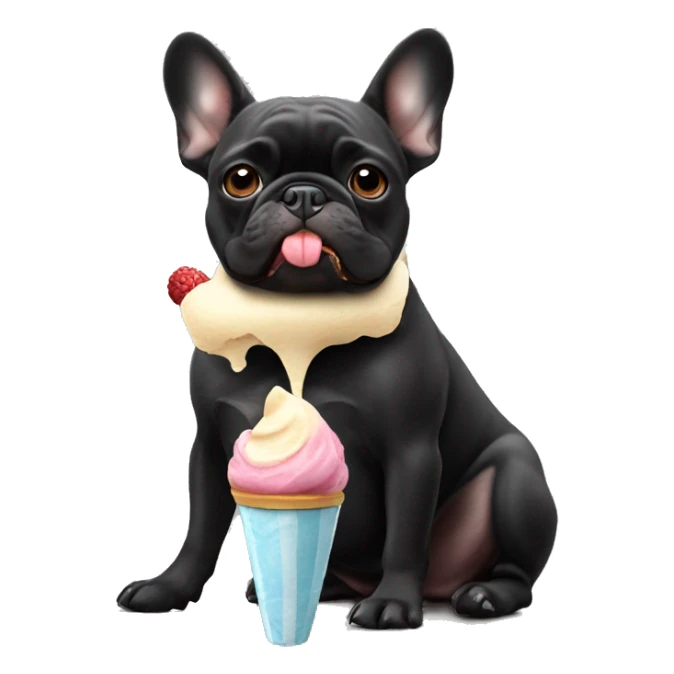 black french bulldog eating ice cream  sticker