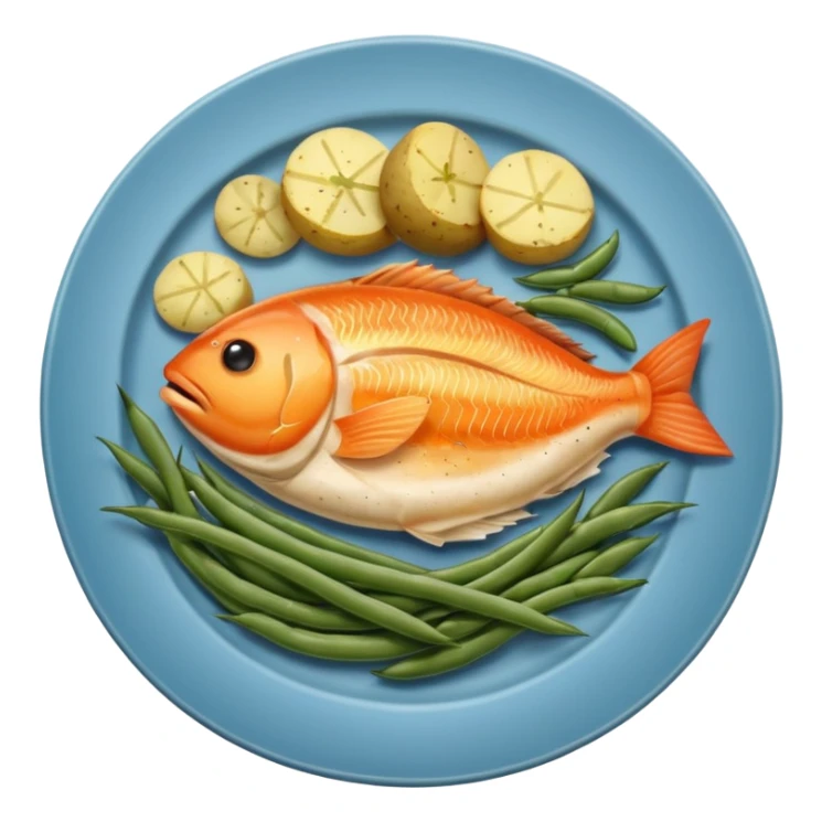 plate of fish potatoes and green beans sticker