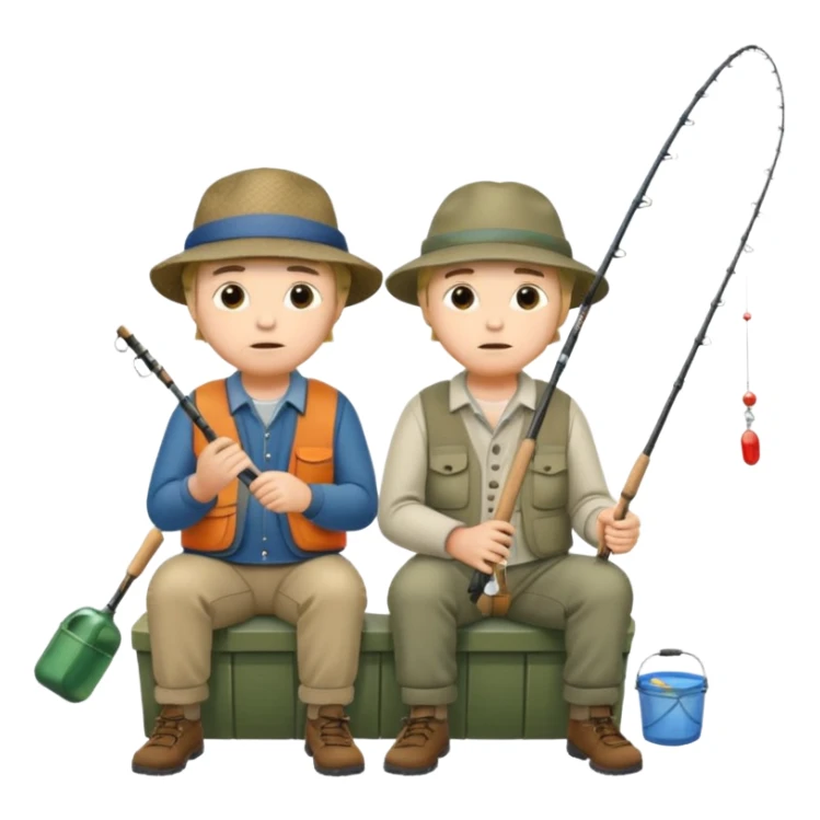 Father and son fishing, sitting bored sticker