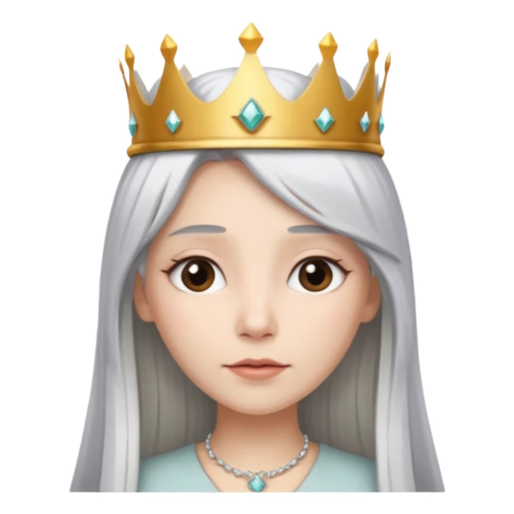 White silver straingt Long Haired Women, Queen with crown — soft expression sticker