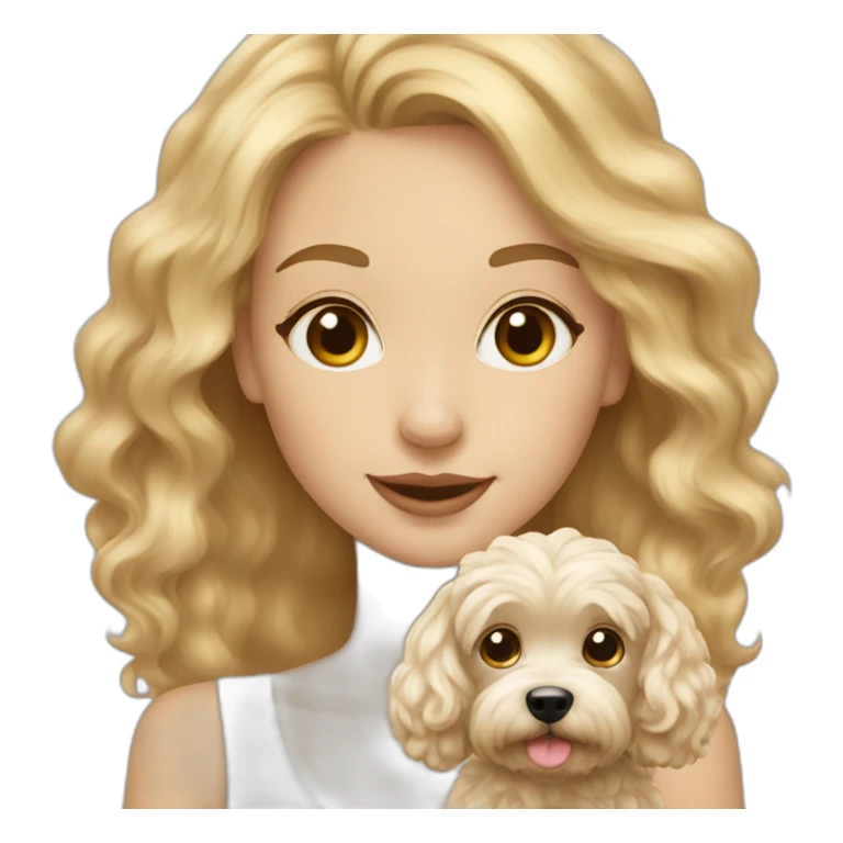 Blonde long hair girl with maltipoo beige sticker