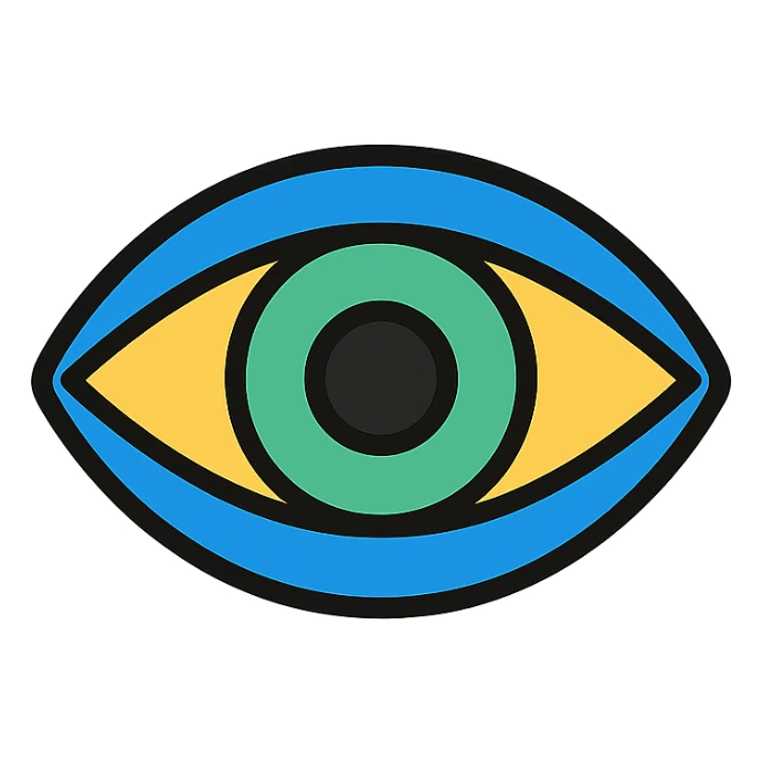 an eye, color outline icon style, clean lines, simple and recognizable sticker