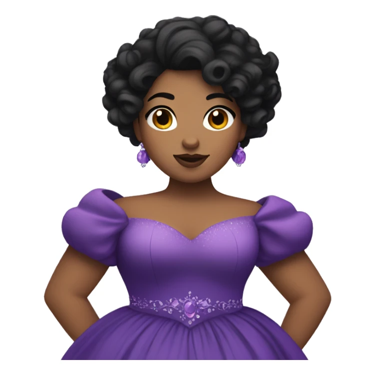 Plus size princess with curly black hair and purple ballgown sticker
