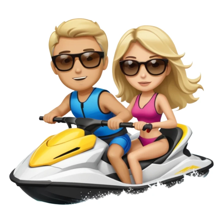 Blonde man and brunette girl on jet ski sticker