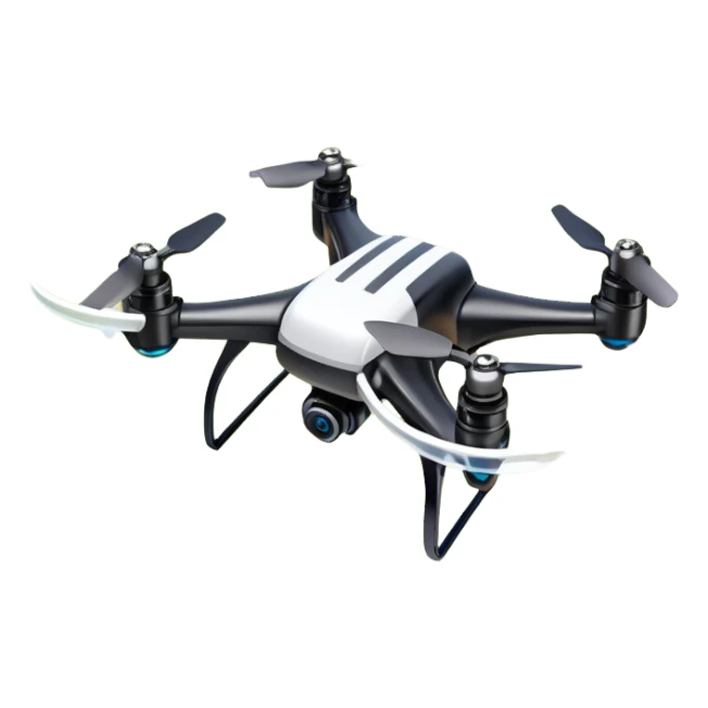 An icon showing a racing quadcopter drone in the foreground, flying at high speed through a course filled with obstacles and checkpoints. Other drones zoom in the background over a dynamic landscape. Transparent background highlights the thrill and precision of drone racing. sticker