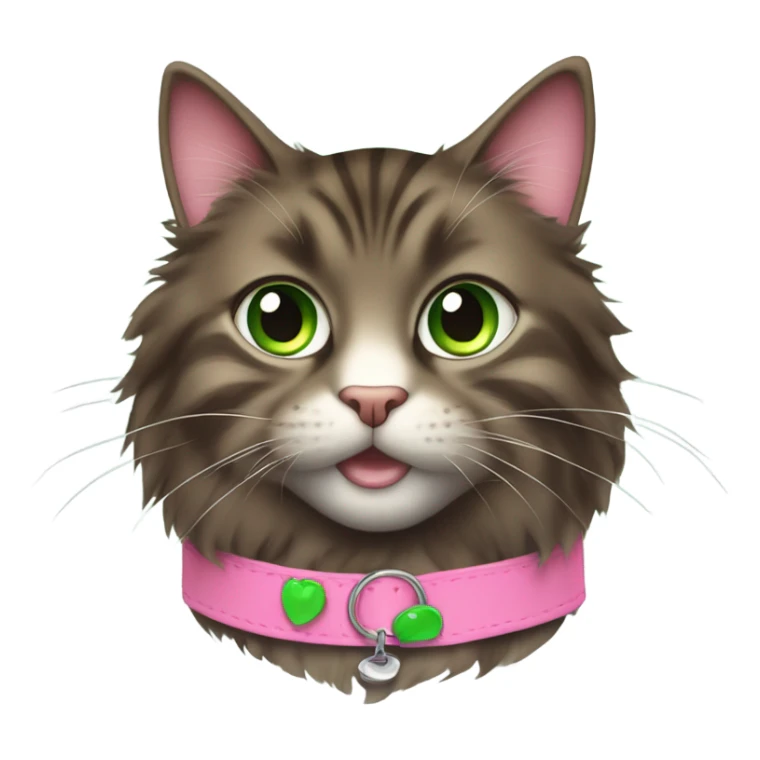 Fluffy dark brown tabby pink collar with green eyes sticker