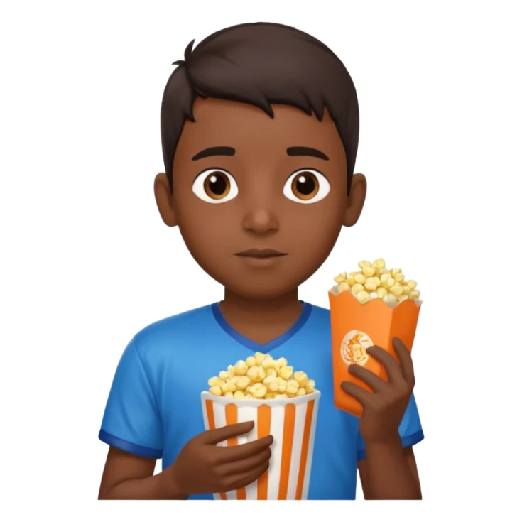 an indian boy wearing indian cricket jersey and eating popcorn sticker